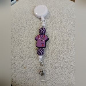Purple Nurse Scrub Badge Reel with Checker Beads